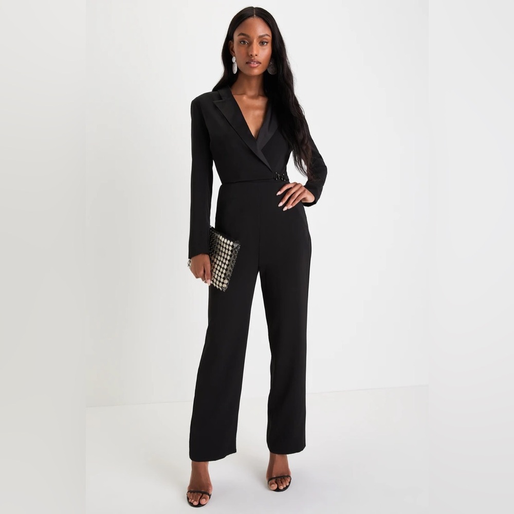 Impressive Presence Black Collared Straight Leg Jumpsuit